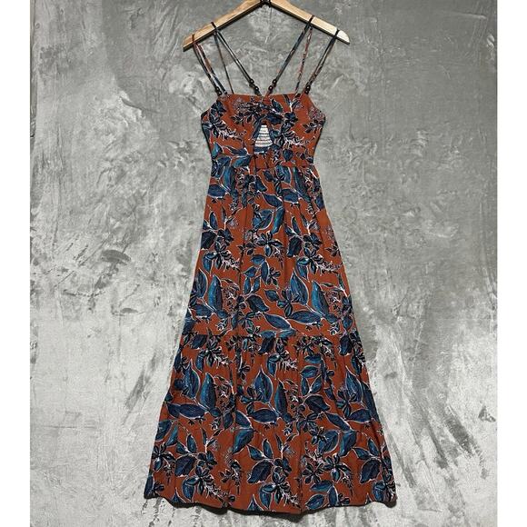 Jason Wu Dresses & Skirts - Jason Wu Smocked Floral Terracotta Cutout Midi Dress Beaded Womens XS Tropical